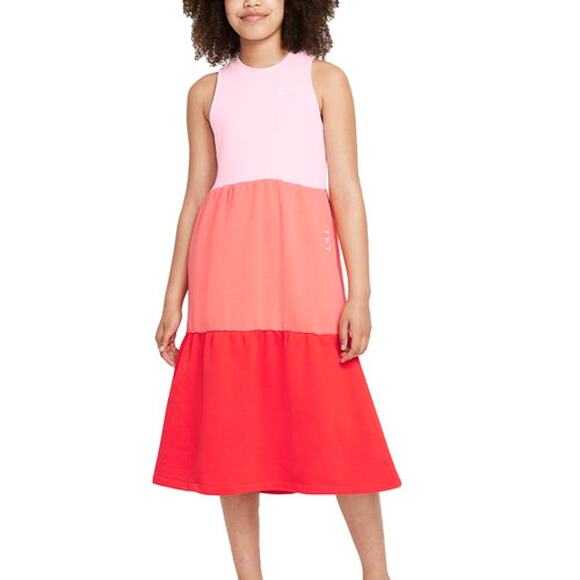 Nike Size Large French Terry Dress Pink Red Tiered Colorblock Sleeveless - Picture 1 of 11